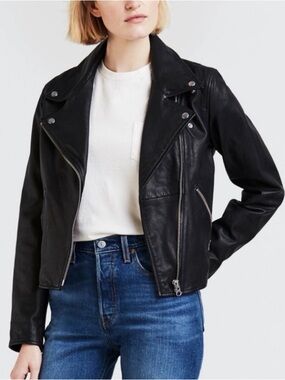 Levi’s Black Soft Smooth Leather Moto Jacket Size XL